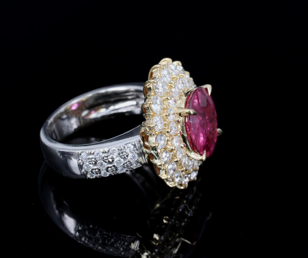 Fine 3.41ct GIA Thai Ruby & 1.62ct Diamond Platinum & 18K Gold Ring, Size 5.75