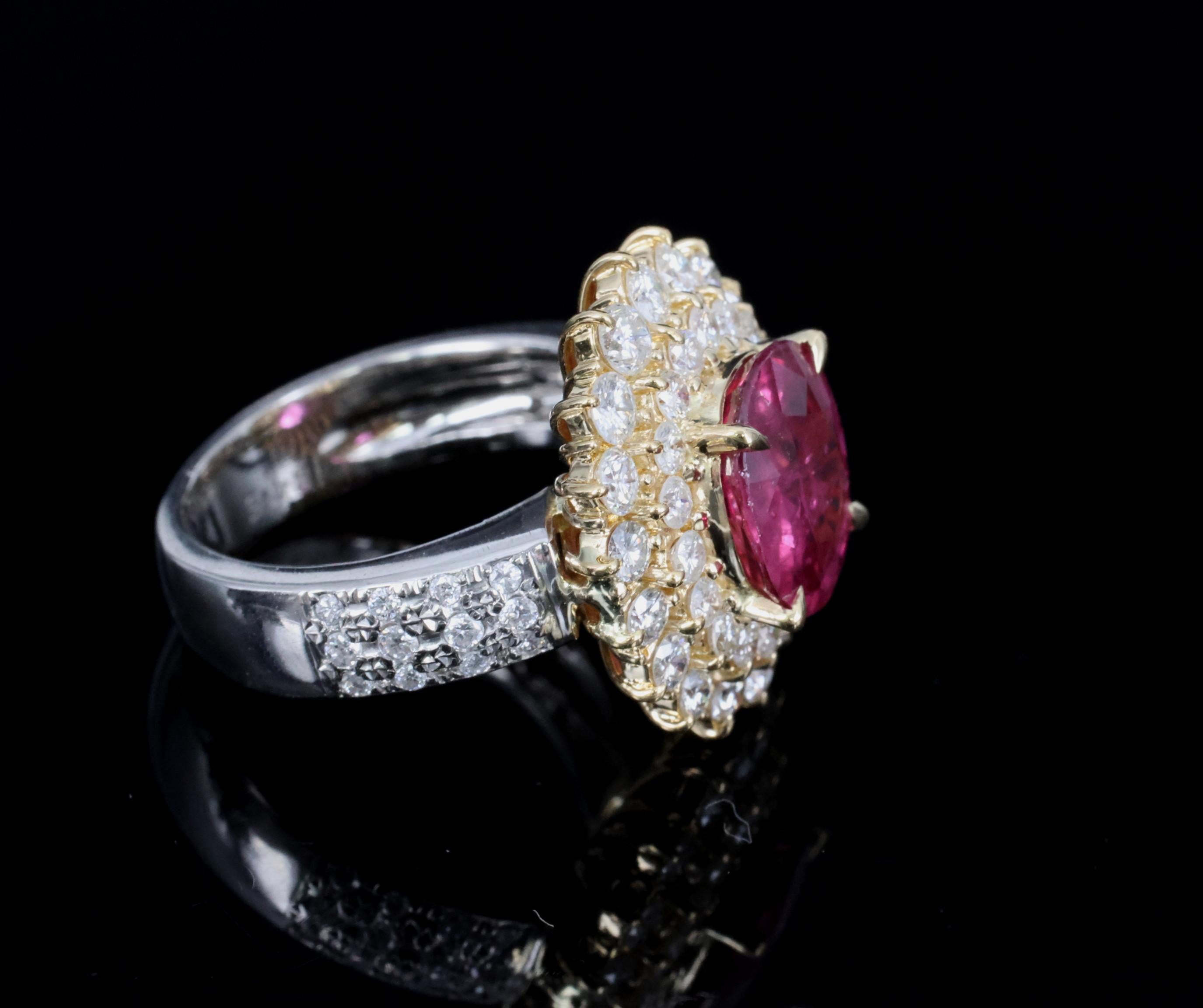 Fine 3.41ct GIA Thai Ruby & 1.62ct Diamond Platinum & 18K Gold Ring, Size 5.75