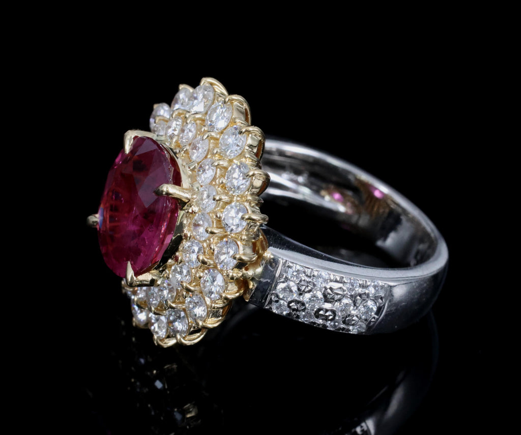 Fine 3.41ct GIA Thai Ruby & 1.62ct Diamond Platinum & 18K Gold Ring, Size 5.75
