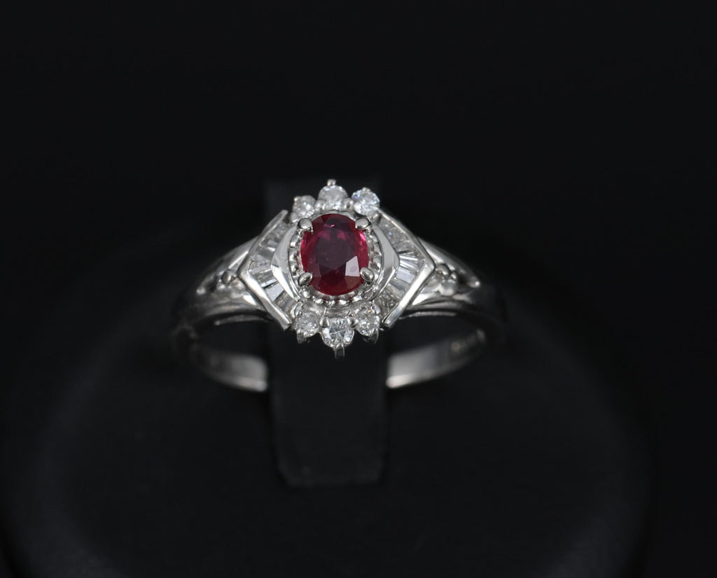 Vintage 0.35ct Intense Red Natural Ruby & 0.26ct Diamond Platinum Ring Size 7.25