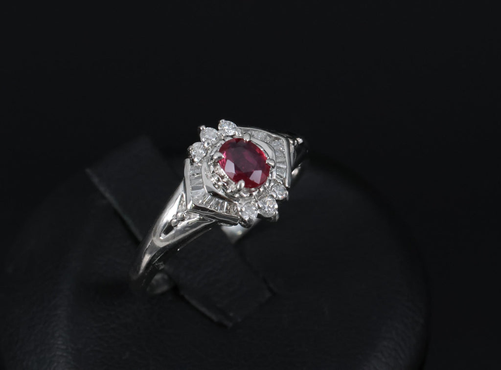 Vintage 0.35ct Intense Red Natural Ruby & 0.26ct Diamond Platinum Ring Size 7.25