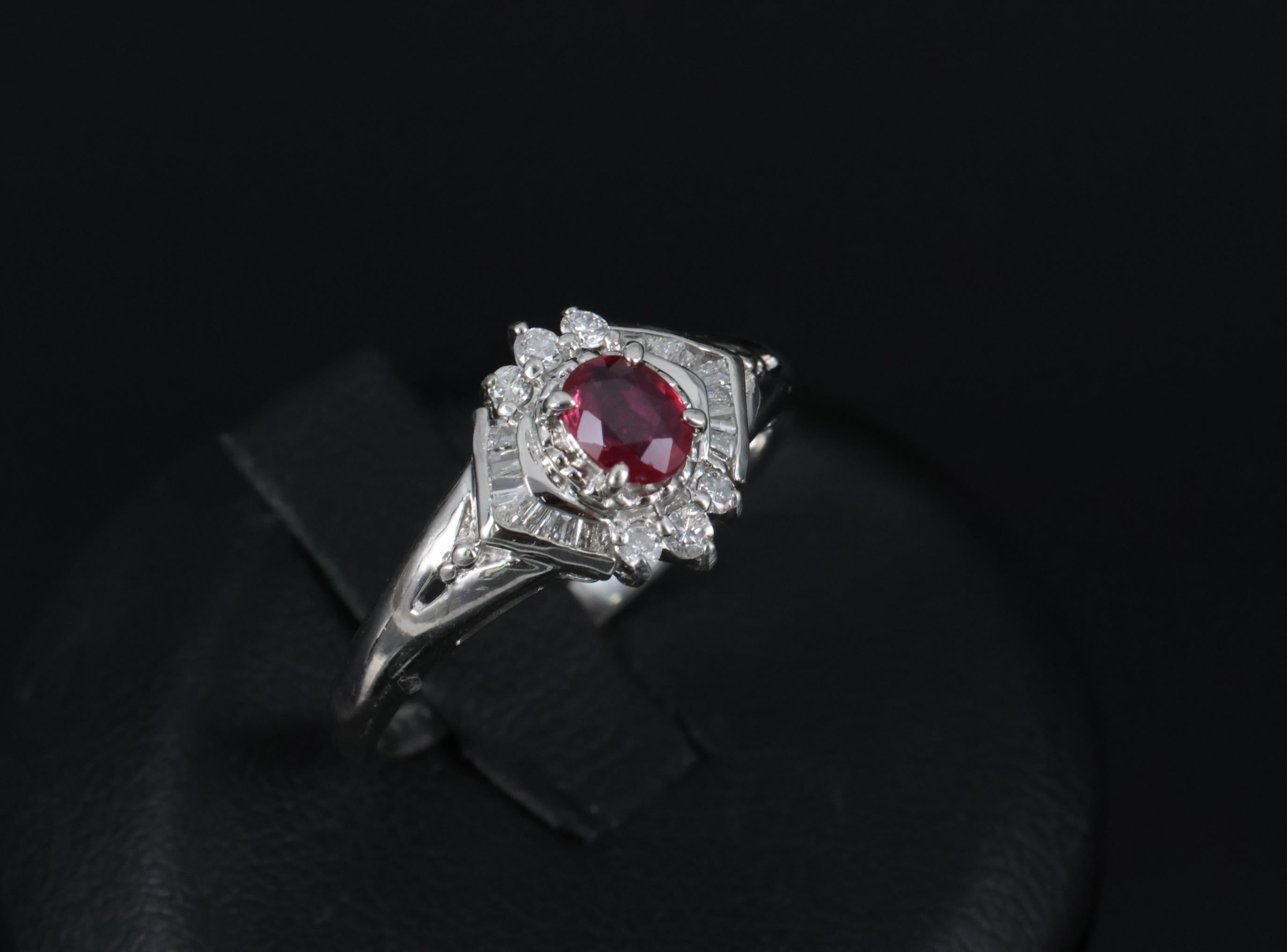 Vintage 0.35ct Intense Red Natural Ruby & 0.26ct Diamond Platinum Ring Size 7.25
