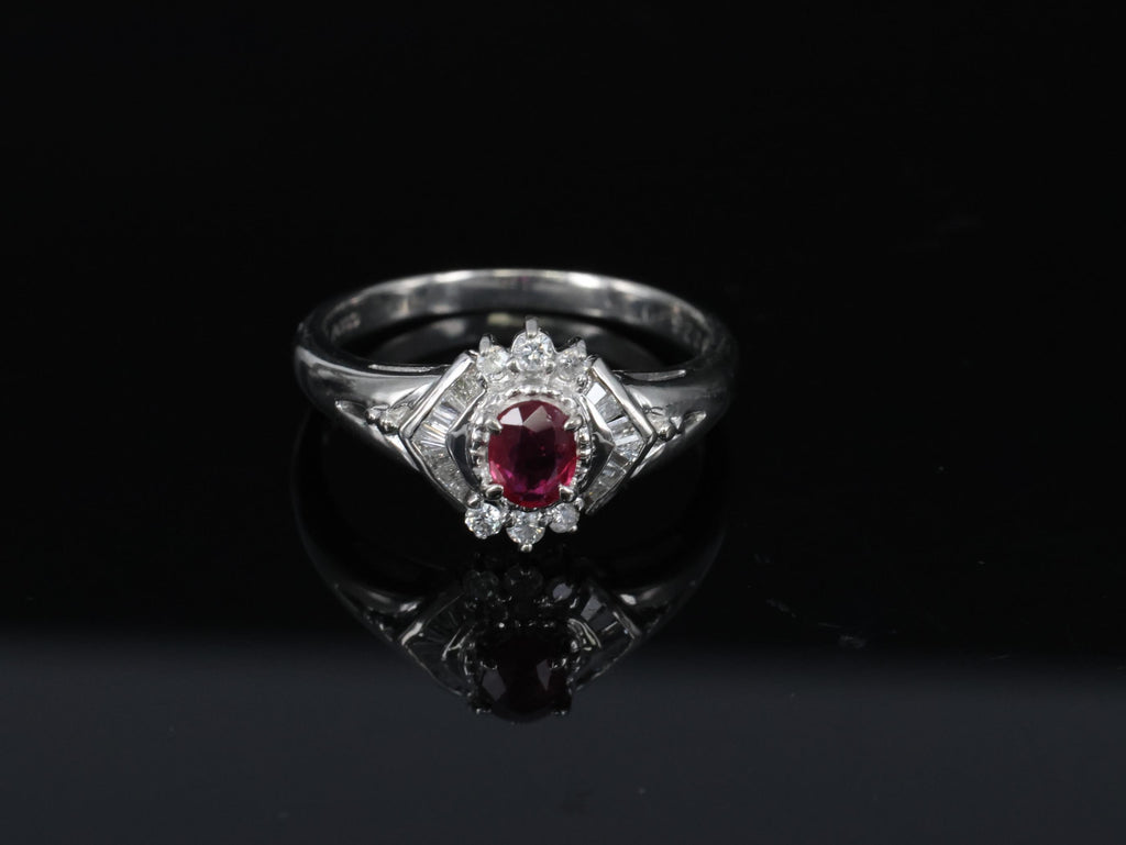 Vintage 0.35ct Intense Red Natural Ruby & 0.26ct Diamond Platinum Ring Size 7.25