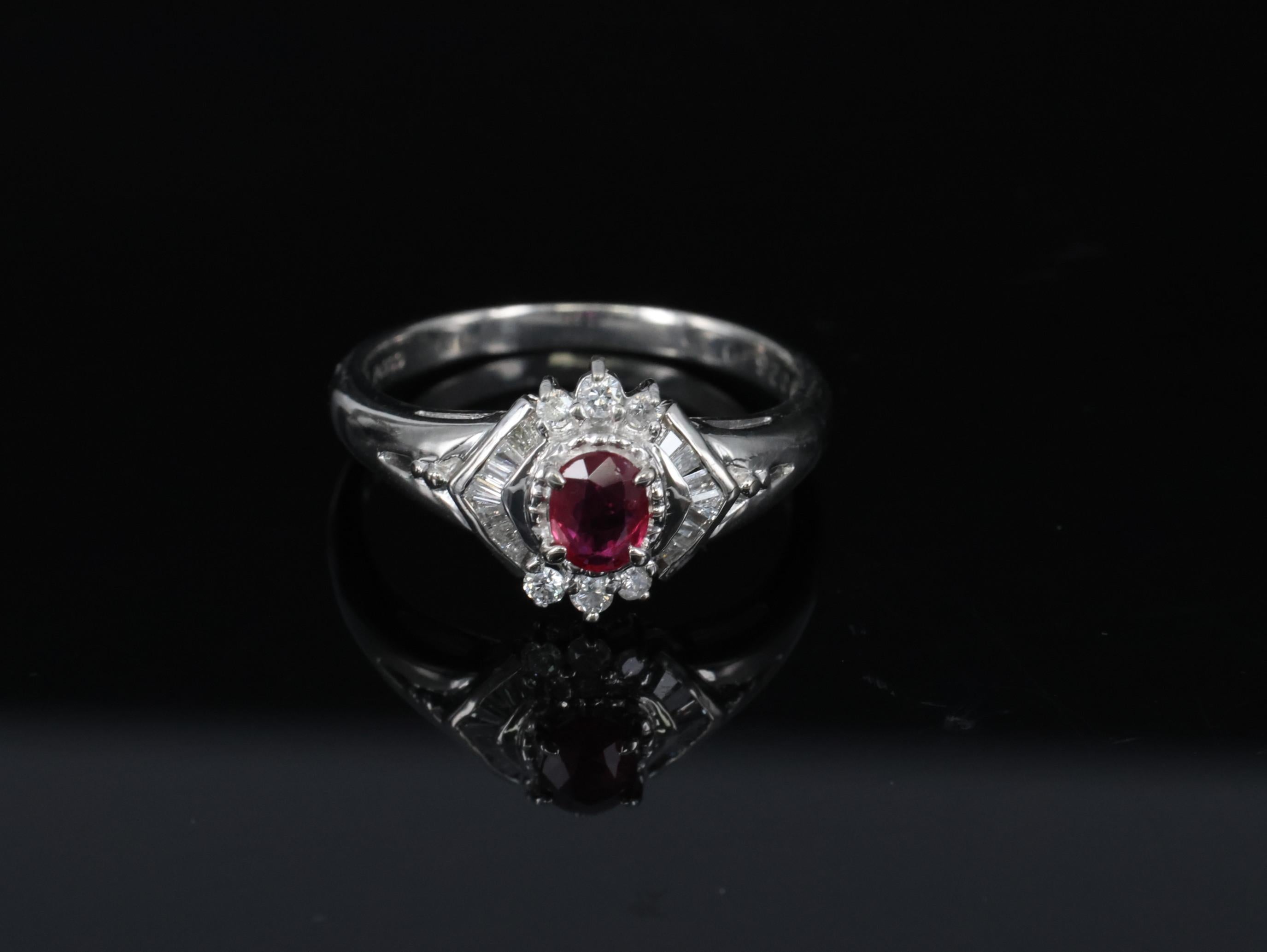 Vintage 0.35ct Intense Red Natural Ruby & 0.26ct Diamond Platinum Ring Size 7.25