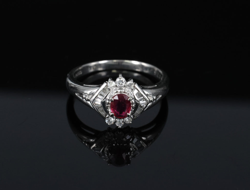 Vintage 0.35ct Intense Red Natural Ruby & 0.26ct Diamond Platinum Ring Size 7.25