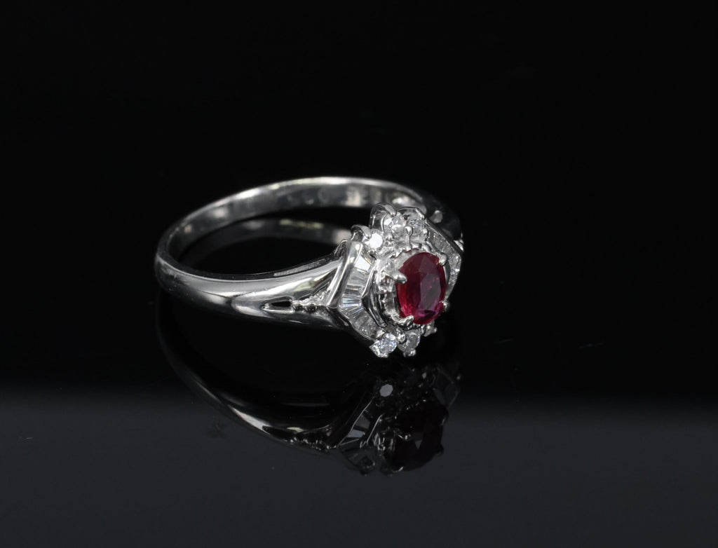 Vintage 0.35ct Intense Red Natural Ruby & 0.26ct Diamond Platinum Ring Size 7.25