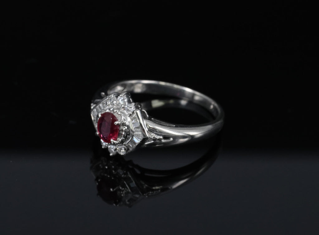 Vintage 0.35ct Intense Red Natural Ruby & 0.26ct Diamond Platinum Ring Size 7.25