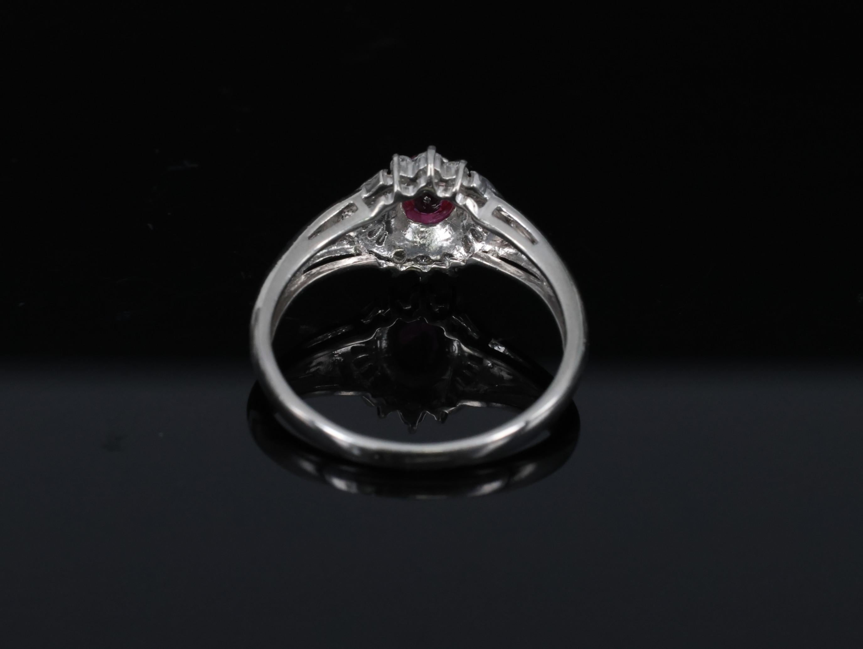 Vintage 0.35ct Intense Red Natural Ruby & 0.26ct Diamond Platinum Ring Size 7.25