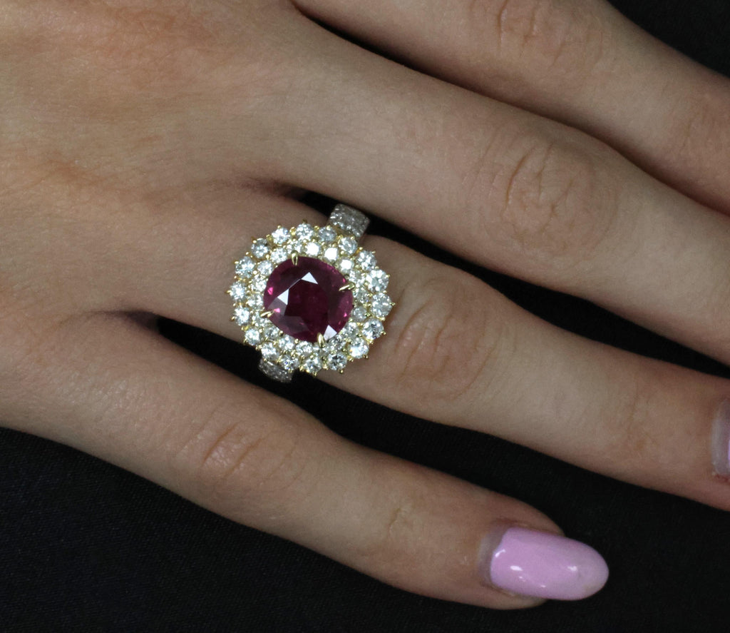 Fine 3.41ct GIA Thai Ruby & 1.62ct Diamond Platinum & 18K Gold Ring, Size 5.75