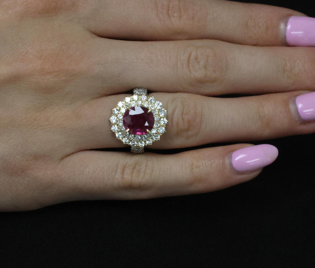 Fine 3.41ct GIA Thai Ruby & 1.62ct Diamond Platinum & 18K Gold Ring, Size 5.75