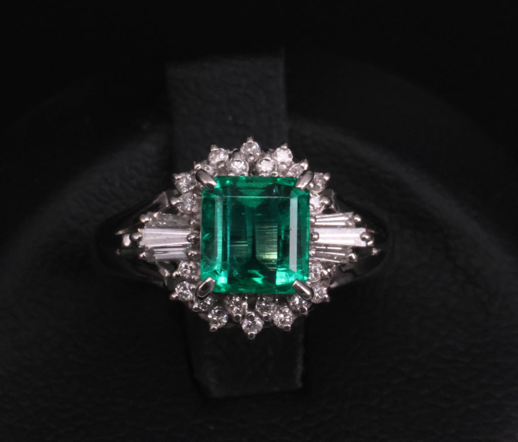 GEM! 1.10ct GIA Colombian No Oil Emerald &0.23ct Diamond Platinum Ring Size 3.75