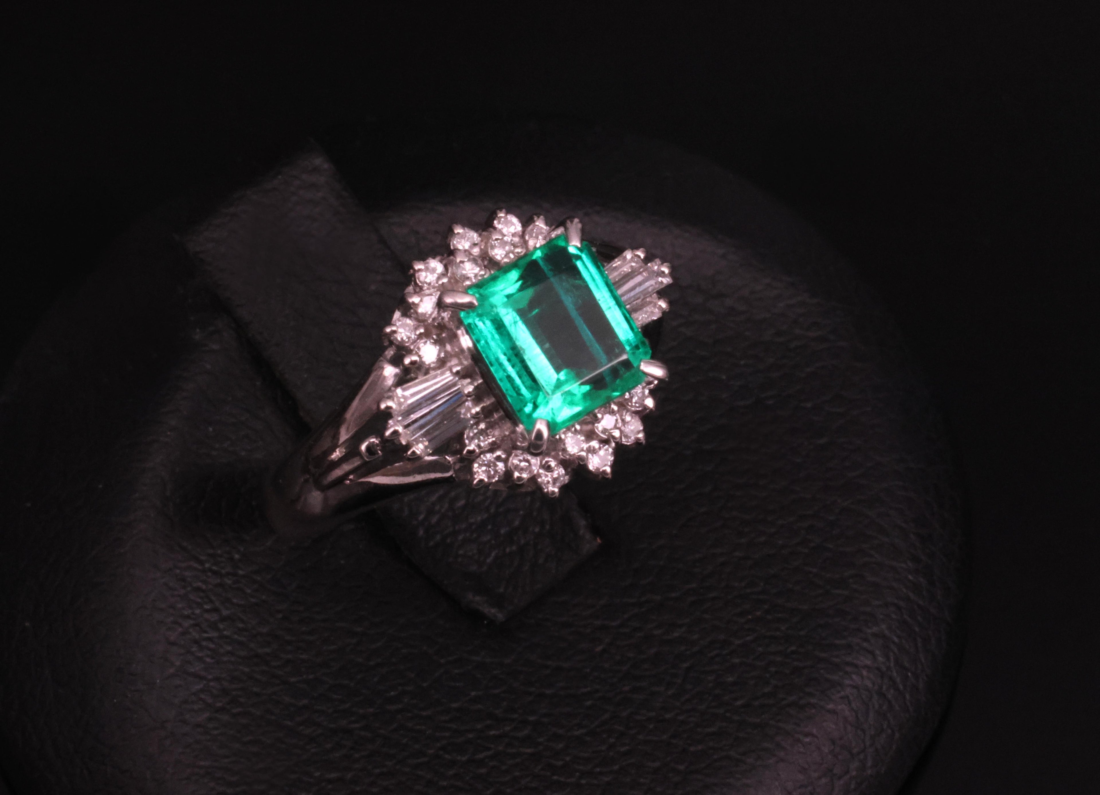 GEM! 1.10ct GIA Colombian No Oil Emerald &0.23ct Diamond Platinum Ring Size 3.75