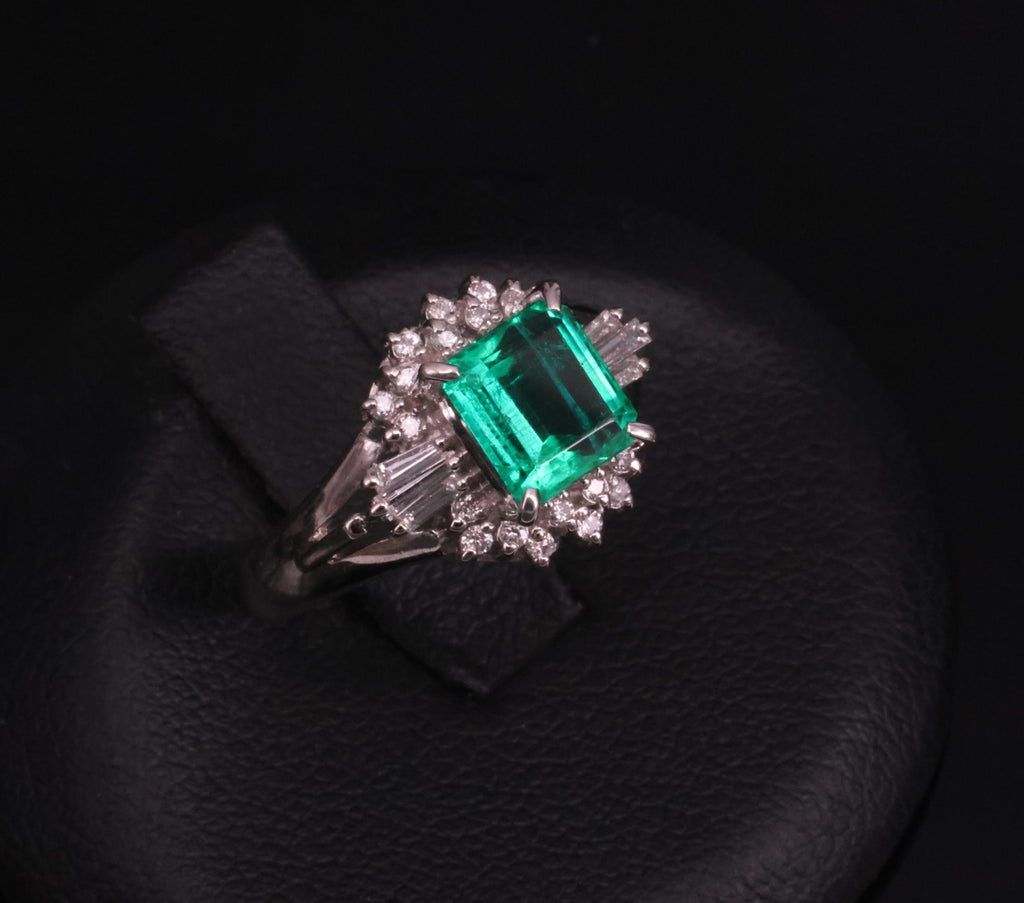 GEM! 1.10ct GIA Colombian No Oil Emerald &0.23ct Diamond Platinum Ring Size 3.75