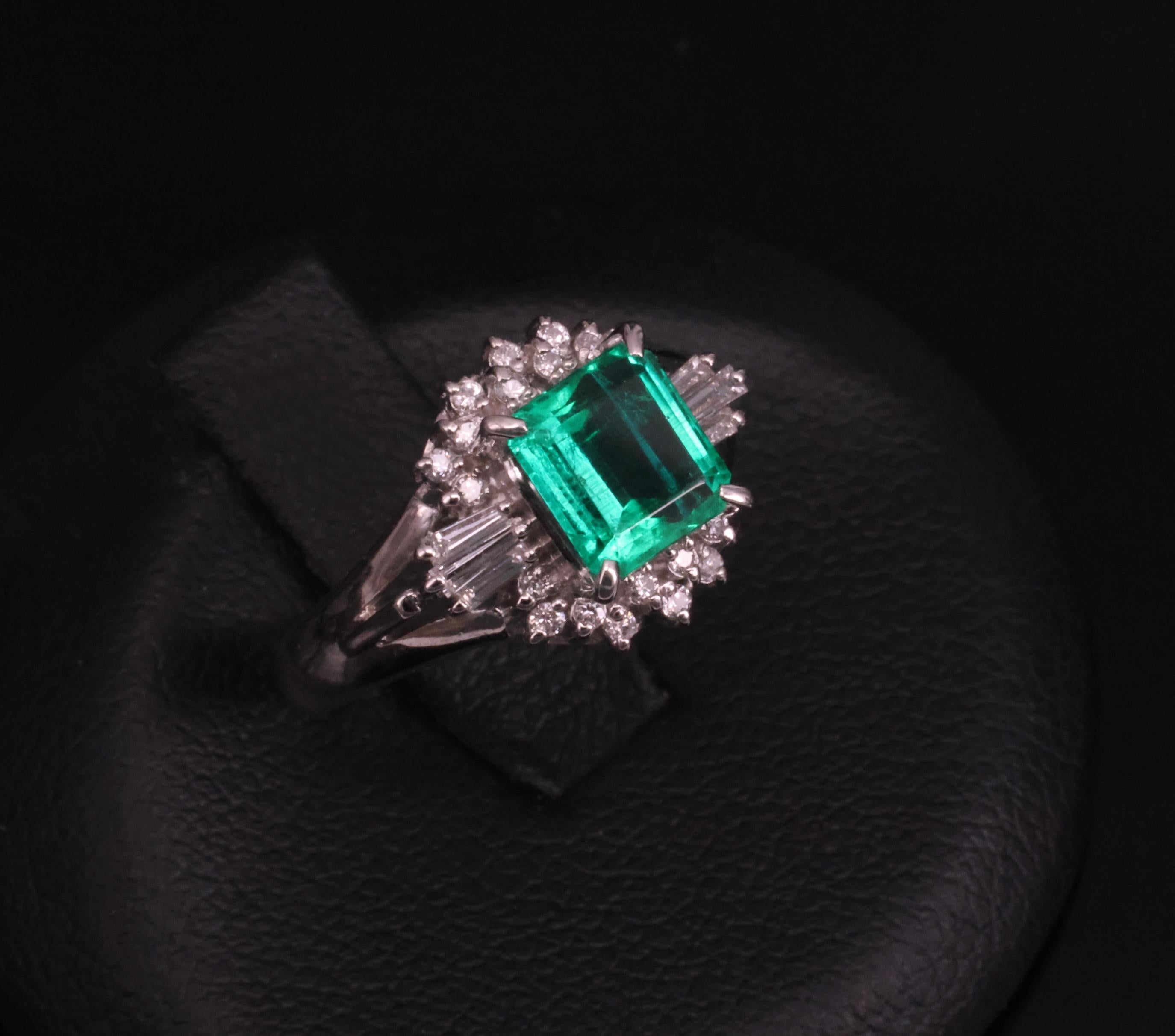 GEM! 1.10ct GIA Colombian No Oil Emerald &0.23ct Diamond Platinum Ring Size 3.75