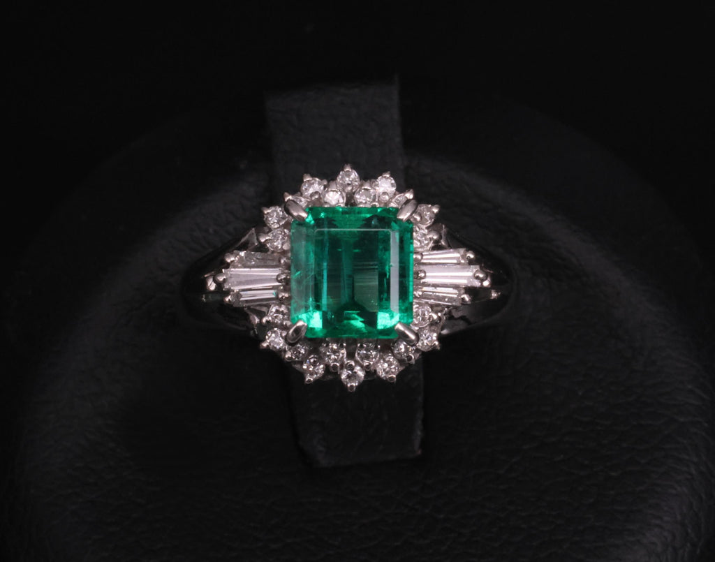 GEM! 1.10ct GIA Colombian No Oil Emerald &0.23ct Diamond Platinum Ring Size 3.75