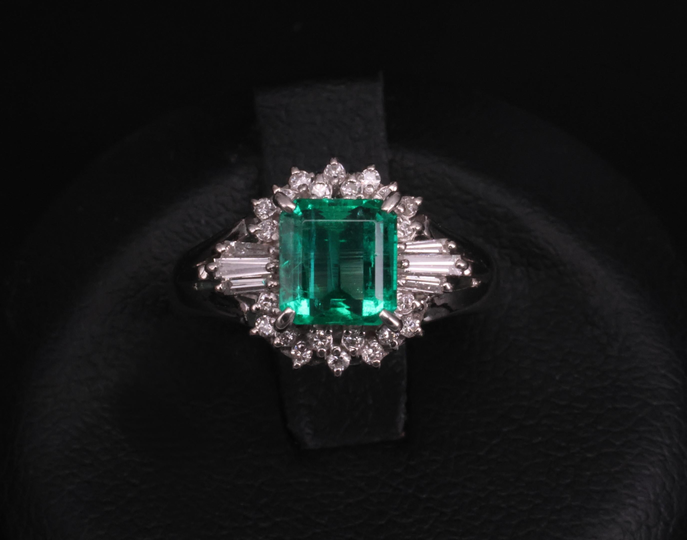GEM! 1.10ct GIA Colombian No Oil Emerald &0.23ct Diamond Platinum Ring Size 3.75
