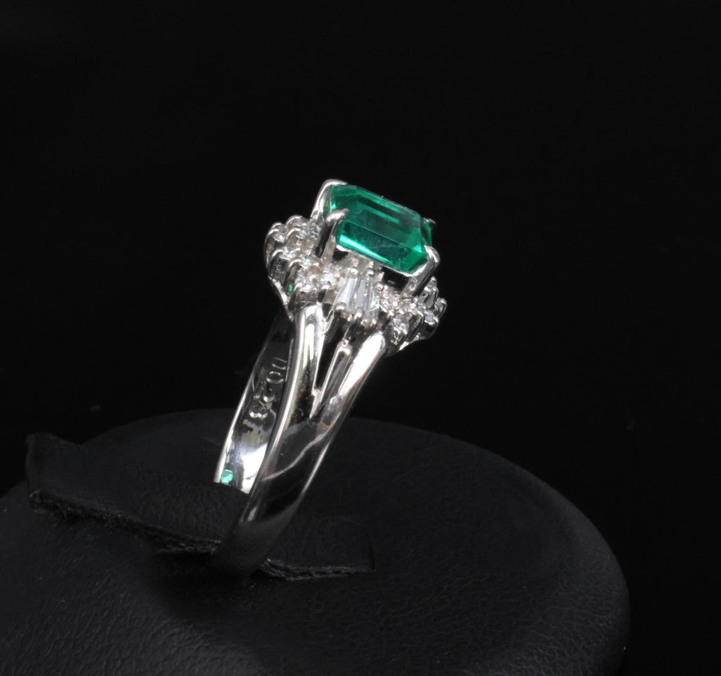 GEM! 1.10ct GIA Colombian No Oil Emerald &0.23ct Diamond Platinum Ring Size 3.75