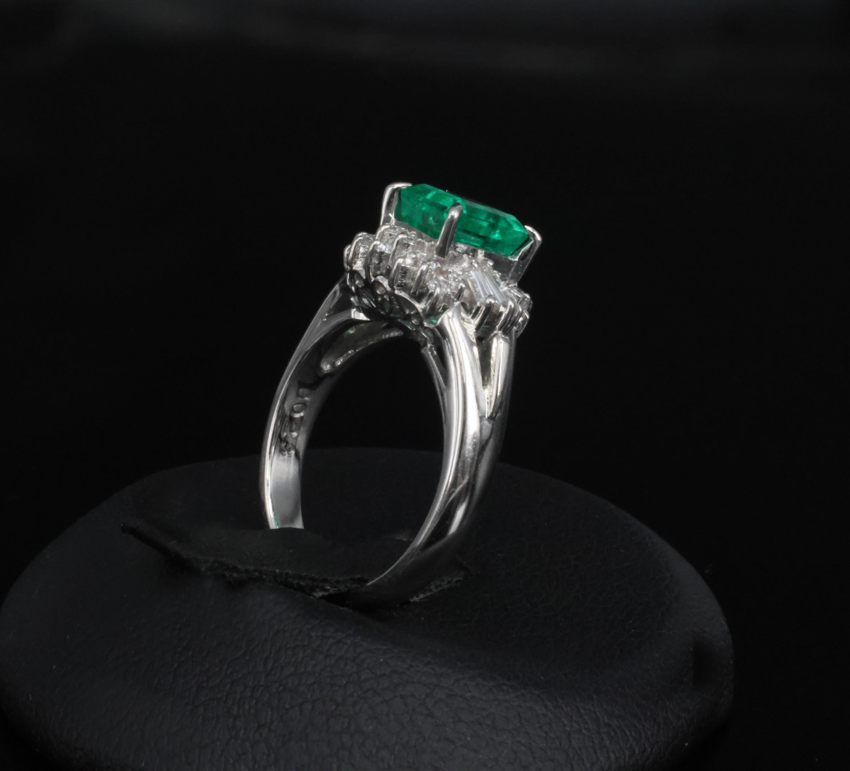 GEM! 1.10ct GIA Colombian No Oil Emerald &0.23ct Diamond Platinum Ring Size 3.75