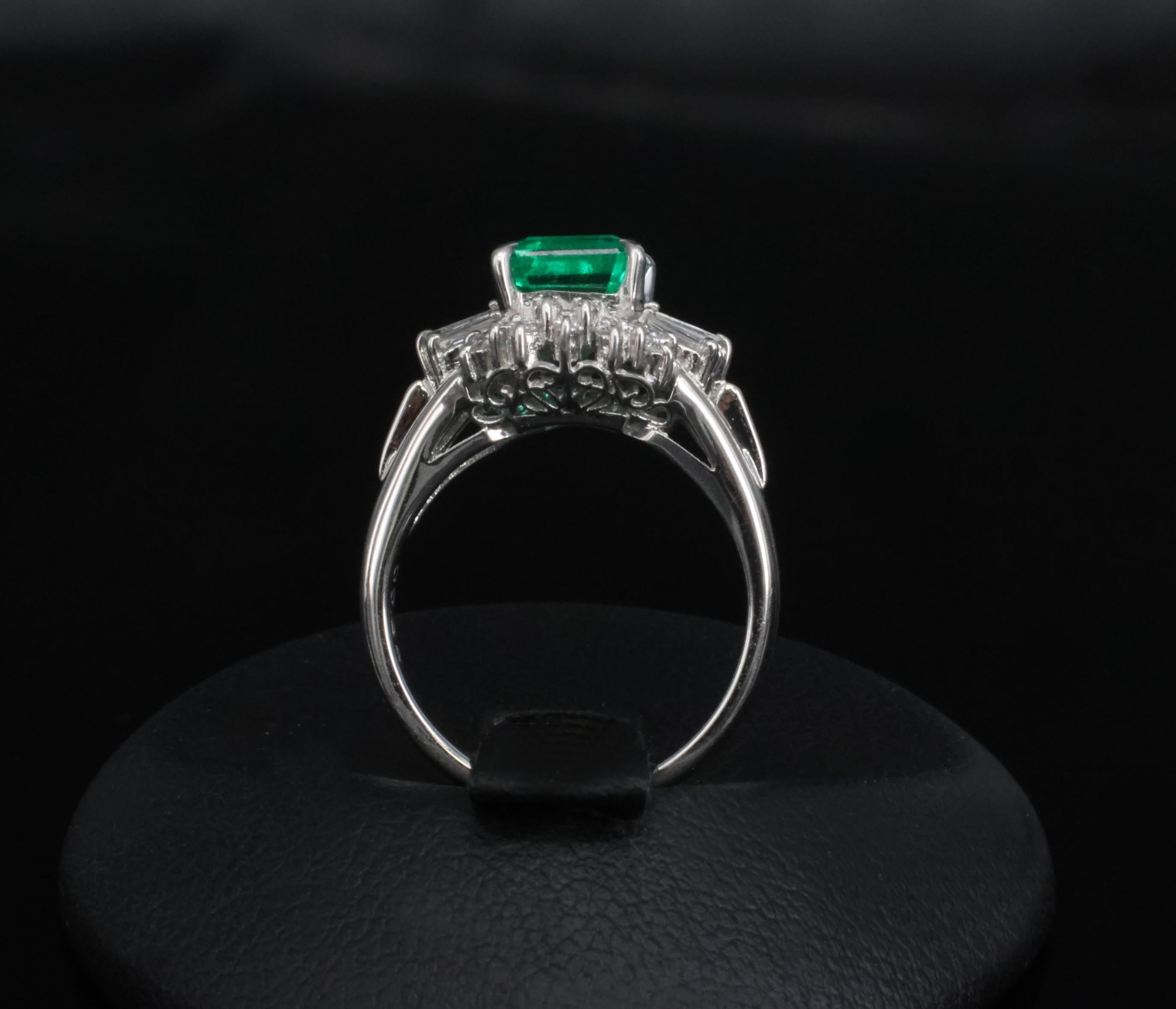 GEM! 1.10ct GIA Colombian No Oil Emerald &0.23ct Diamond Platinum Ring Size 3.75