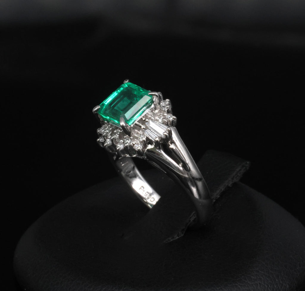 GEM! 1.10ct GIA Colombian No Oil Emerald &0.23ct Diamond Platinum Ring Size 3.75