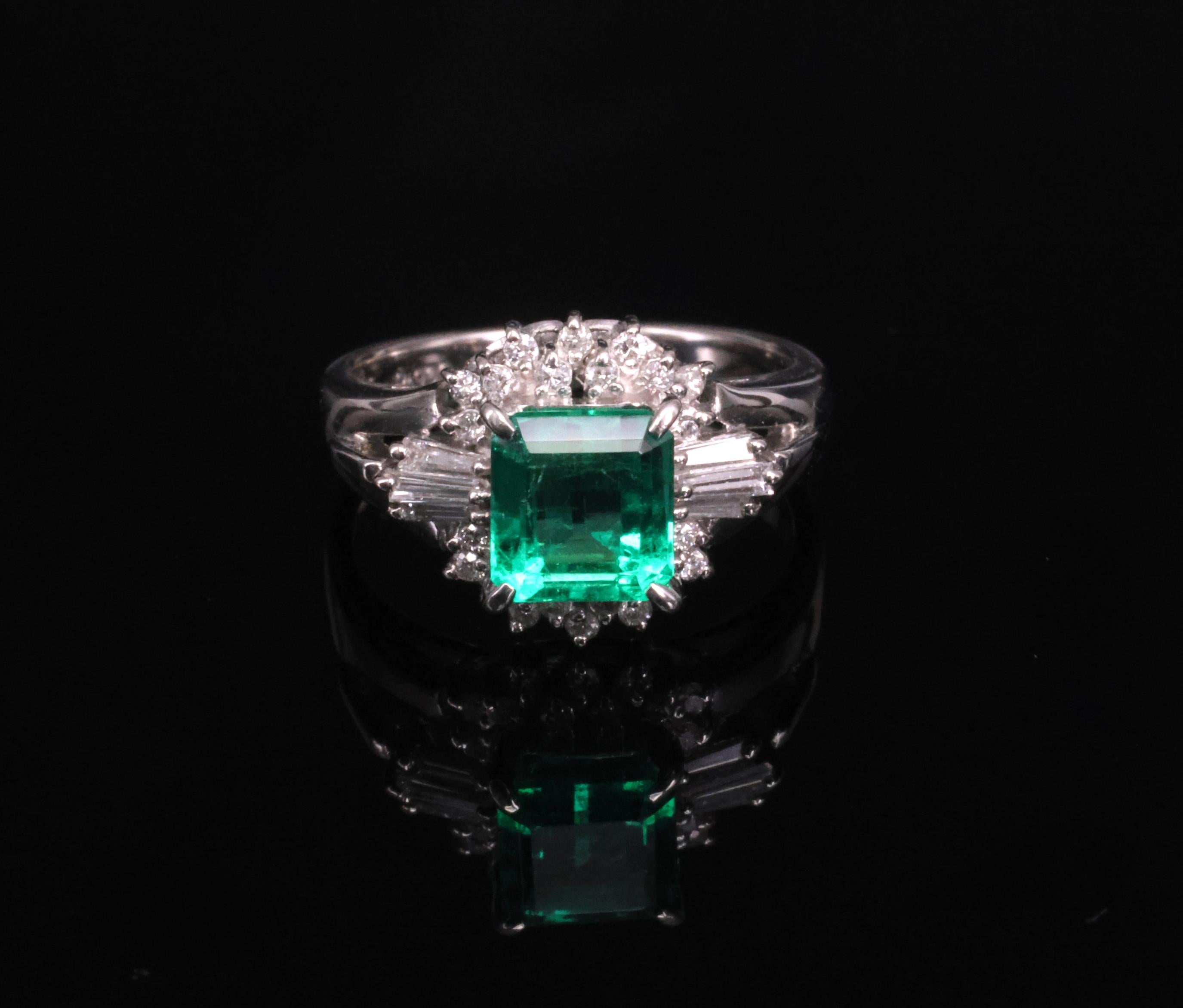 GEM! 1.10ct GIA Colombian No Oil Emerald &0.23ct Diamond Platinum Ring Size 3.75