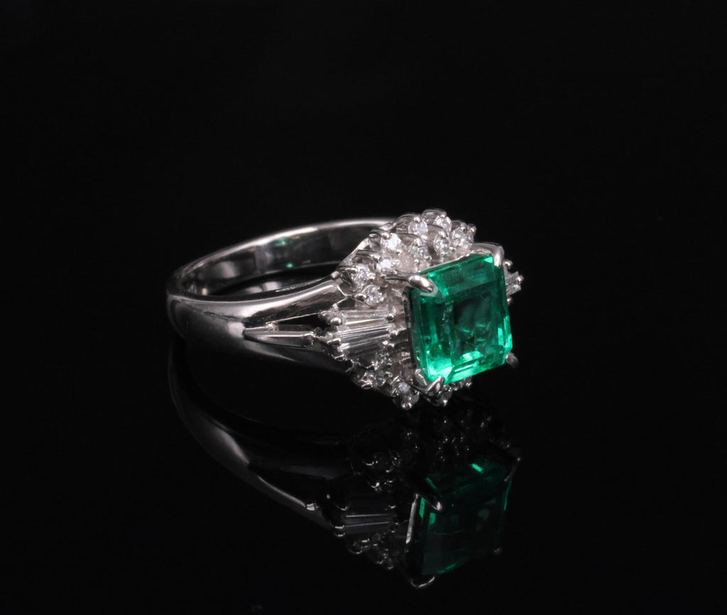 GEM! 1.10ct GIA Colombian No Oil Emerald &0.23ct Diamond Platinum Ring Size 3.75