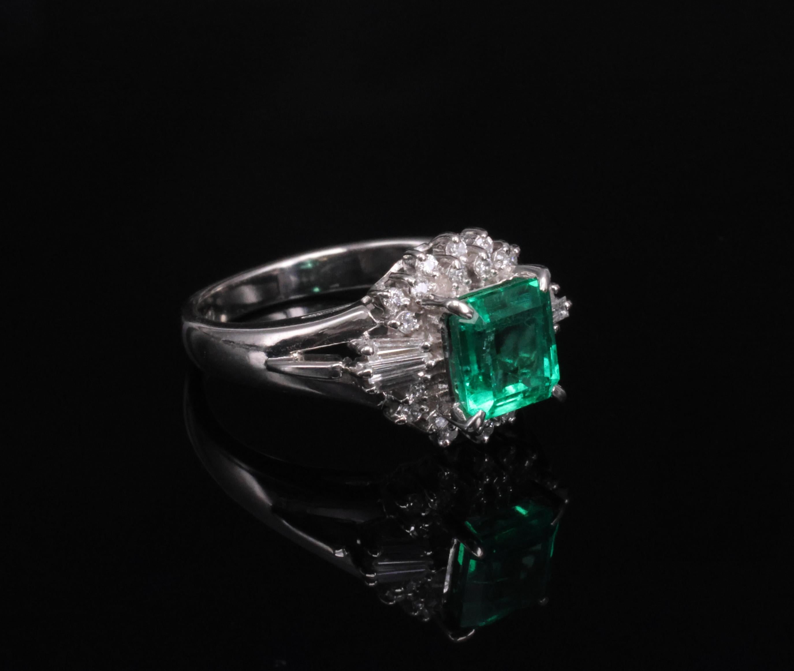 GEM! 1.10ct GIA Colombian No Oil Emerald &0.23ct Diamond Platinum Ring Size 3.75