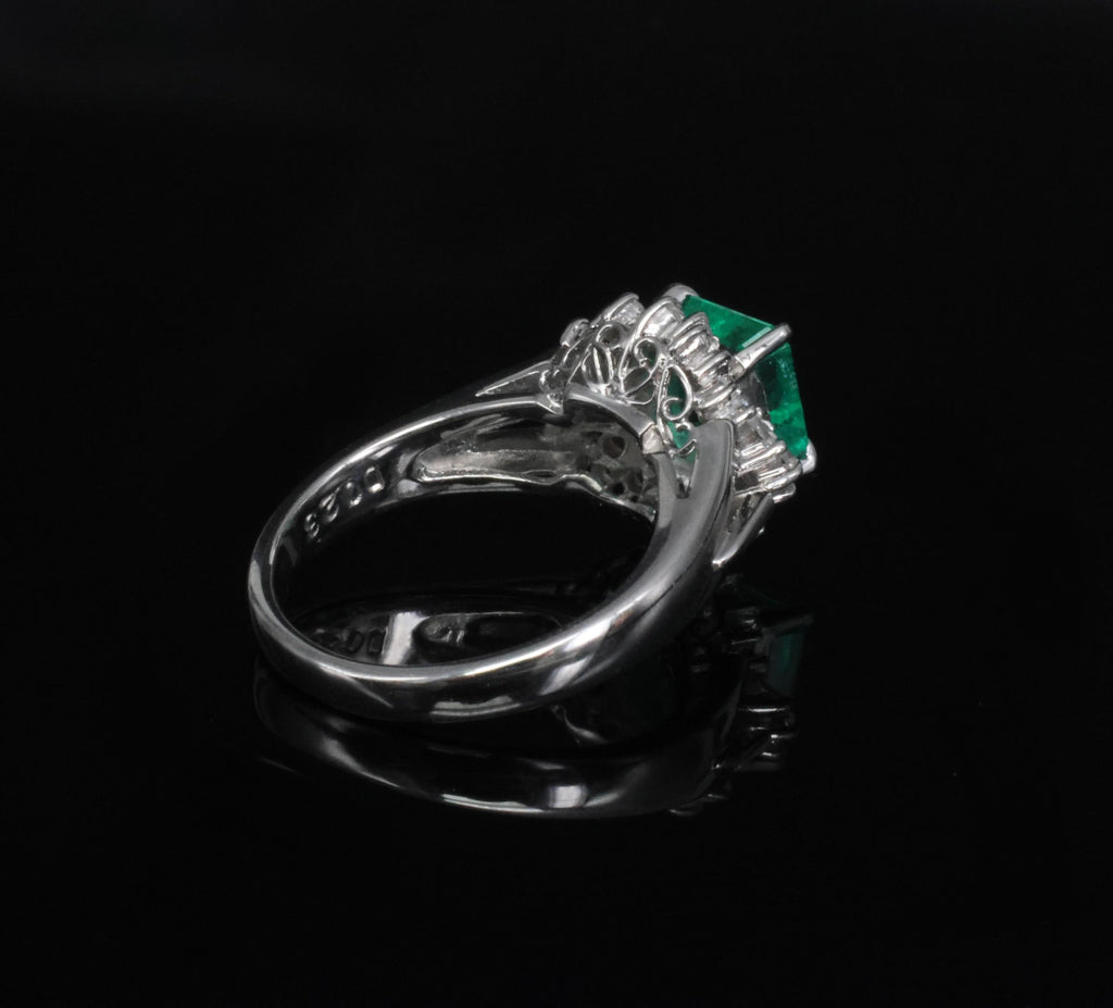 GEM! 1.10ct GIA Colombian No Oil Emerald &0.23ct Diamond Platinum Ring Size 3.75