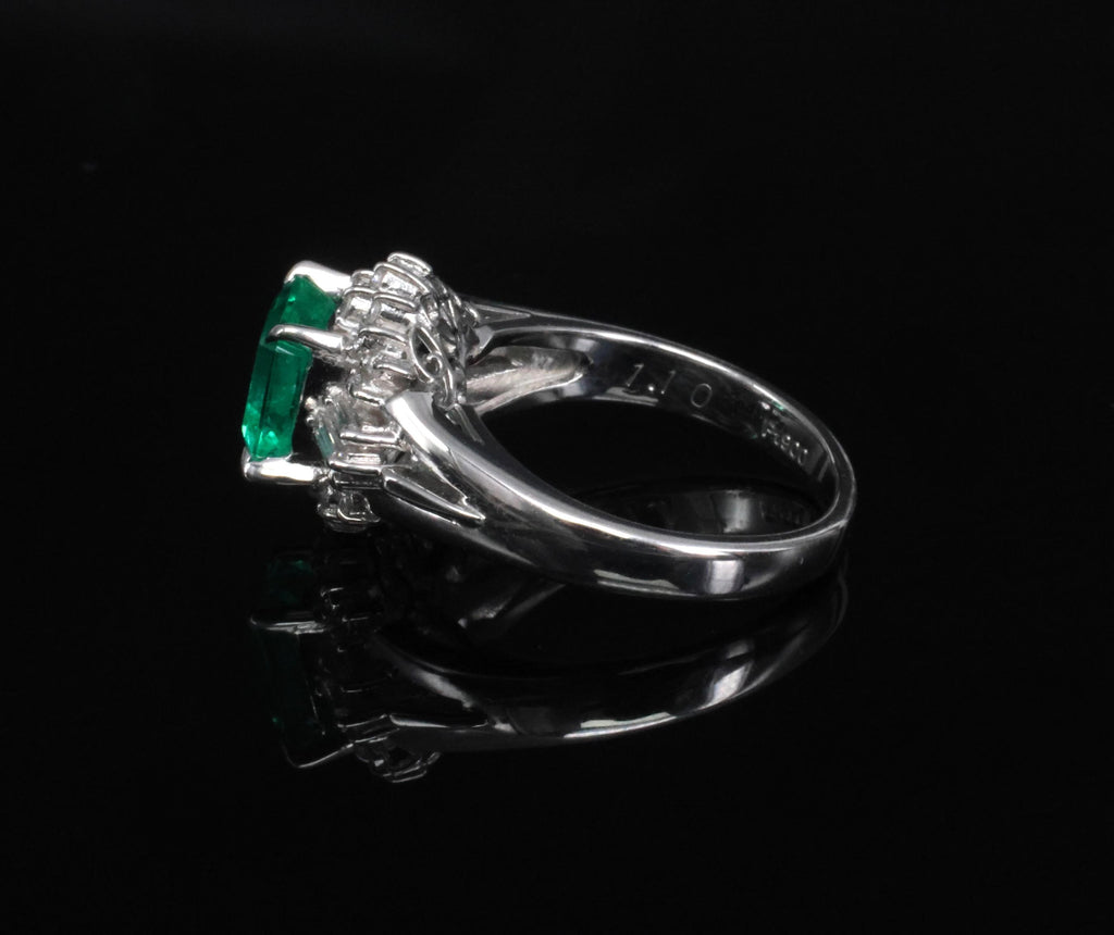 GEM! 1.10ct GIA Colombian No Oil Emerald &0.23ct Diamond Platinum Ring Size 3.75