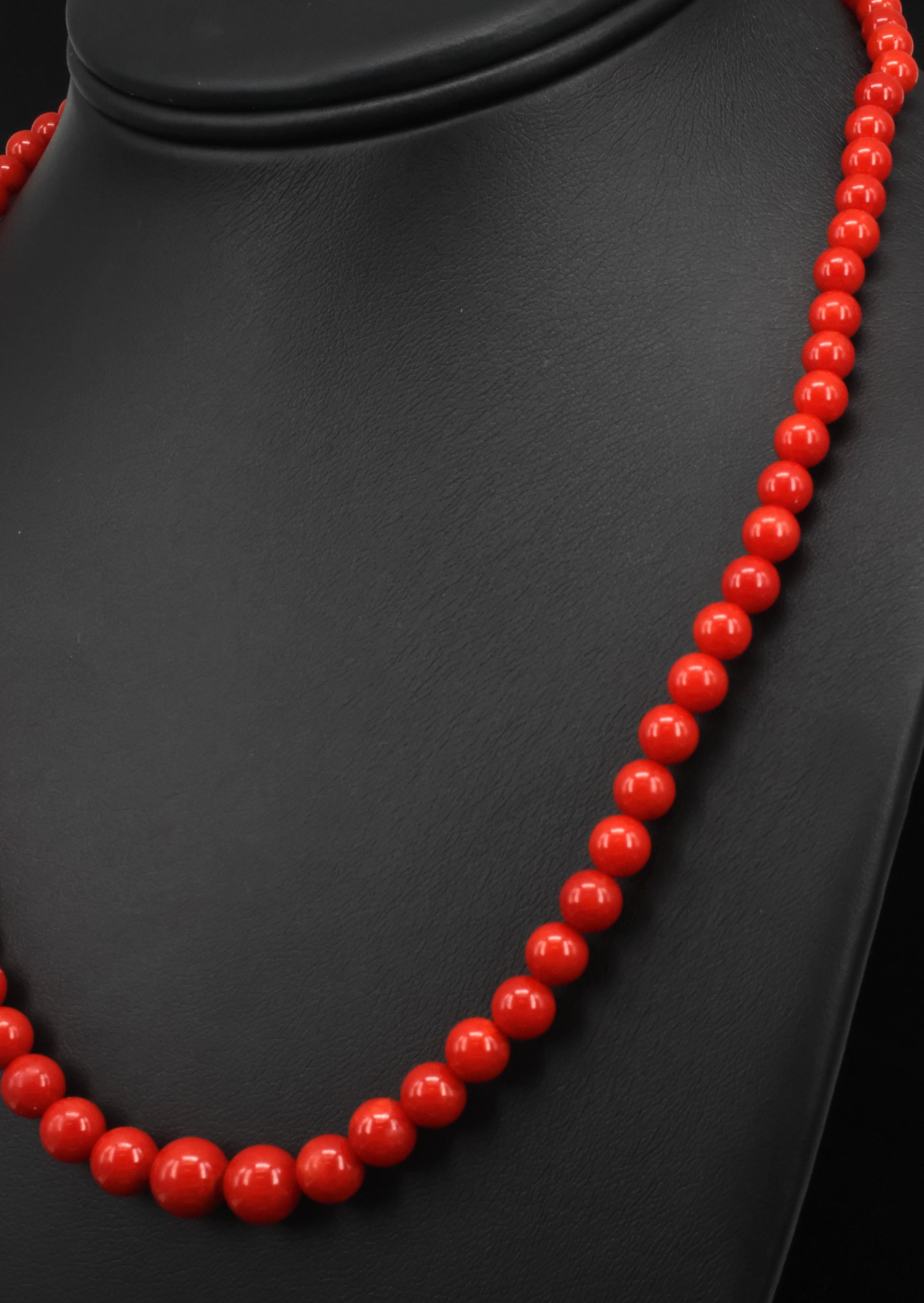 Fine 4.9-8.6mm Natural Untreated Ox Blood Red Coral 14K Yellow Gold Necklace