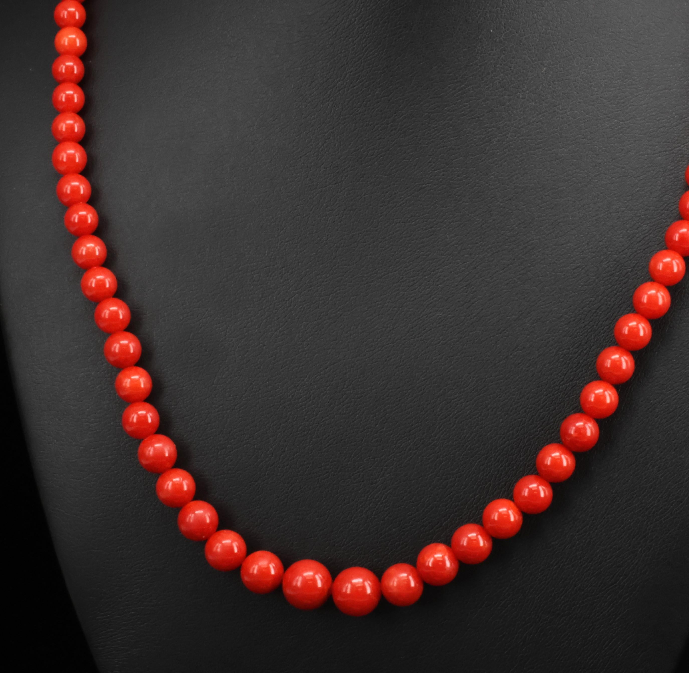 Fine 4.9-8.6mm Natural Untreated Ox Blood Red Coral 14K Yellow Gold Necklace