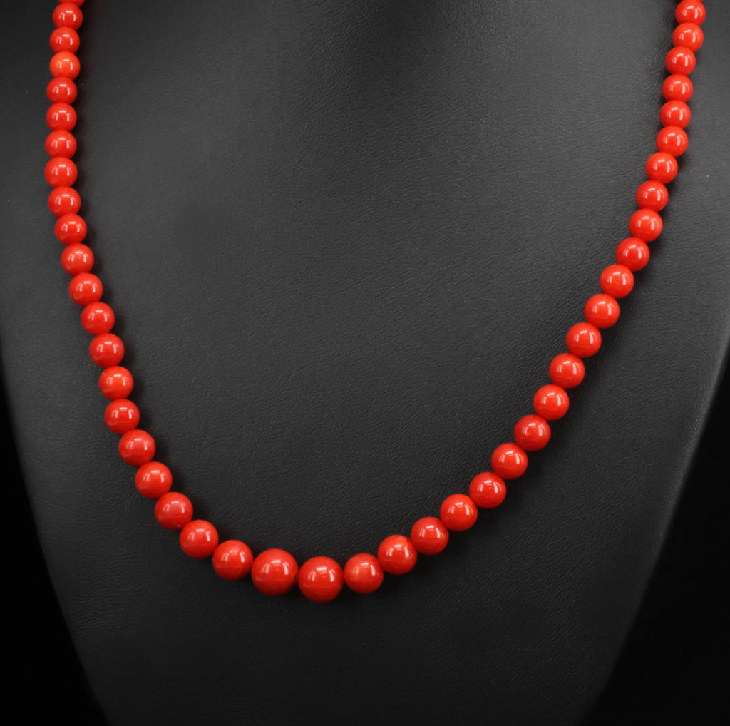Fine 4.9-8.6mm Natural Untreated Ox Blood Red Coral 14K Yellow Gold Necklace