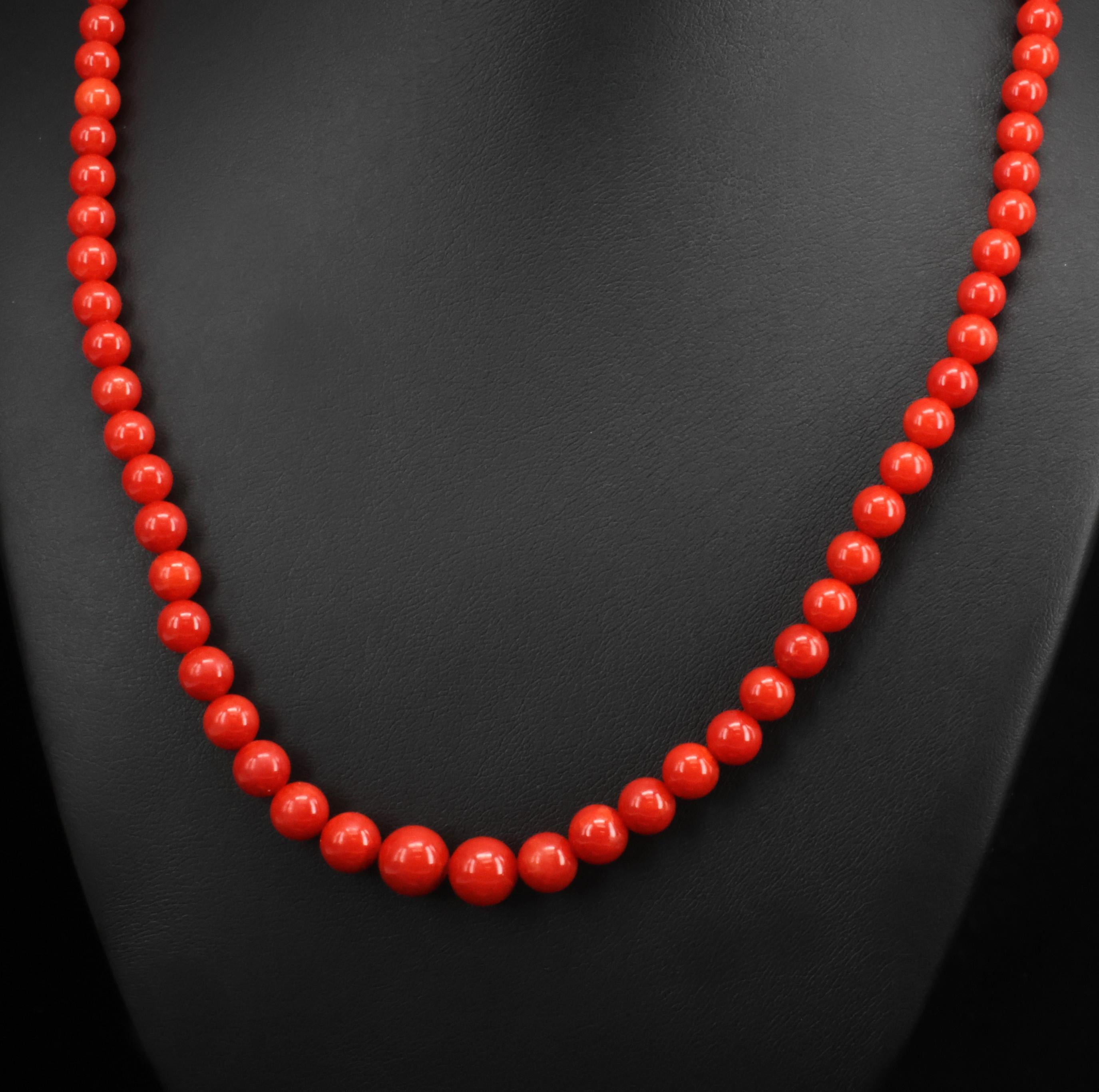 Fine 4.9-8.6mm Natural Untreated Ox Blood Red Coral 14K Yellow Gold Necklace