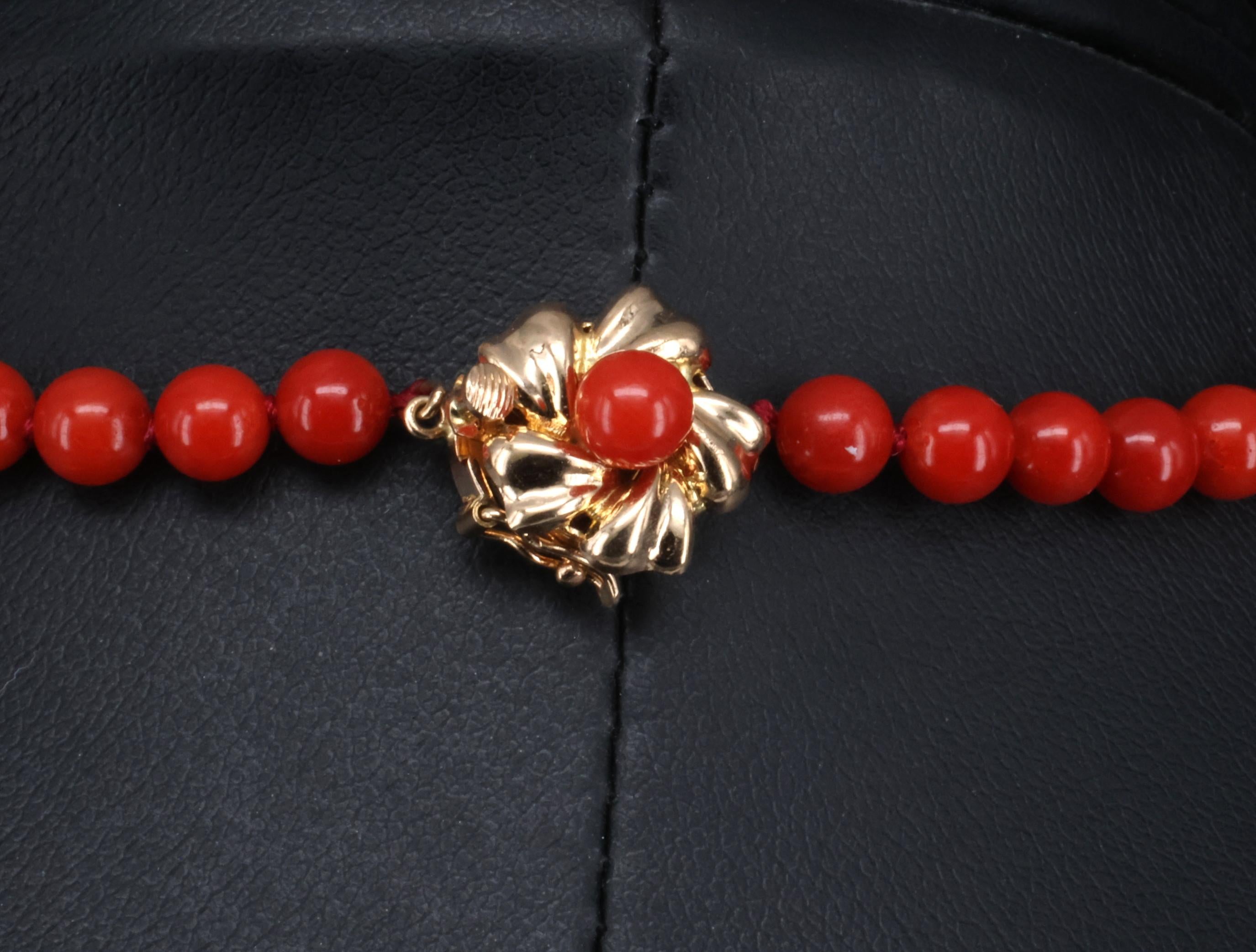 Fine 4.9-8.6mm Natural Untreated Ox Blood Red Coral 14K Yellow Gold Necklace