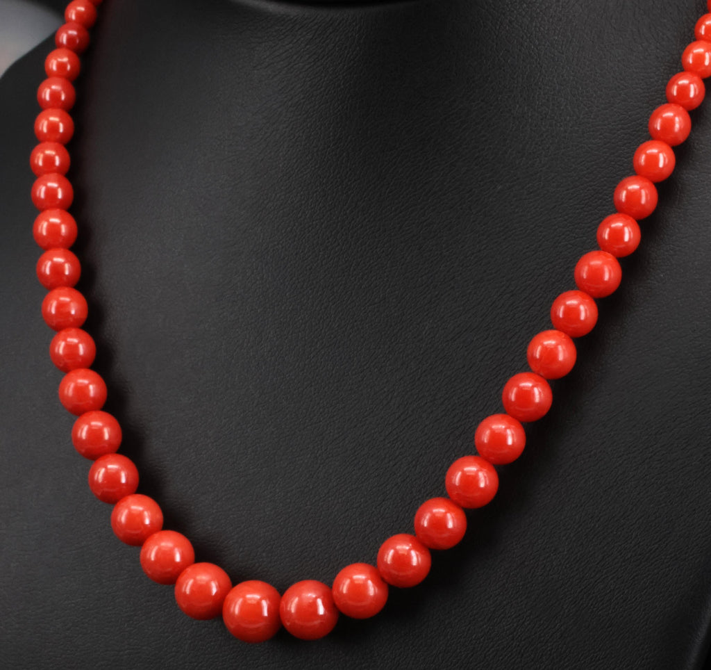 Fine 3.6-9.3mm Natural Untreated Ox Blood Coral 14K Yellow Gold 16.5" Necklace
