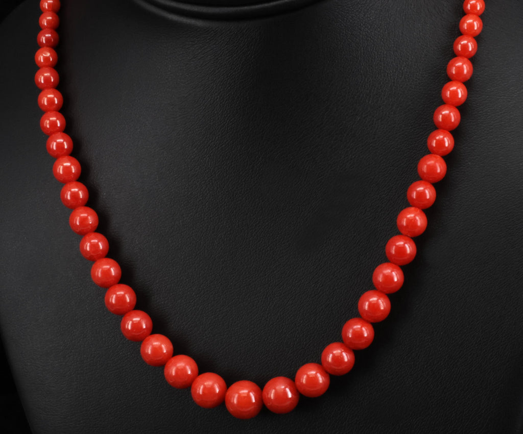 Fine 3.6-9.3mm Natural Untreated Ox Blood Coral 14K Yellow Gold 16.5" Necklace