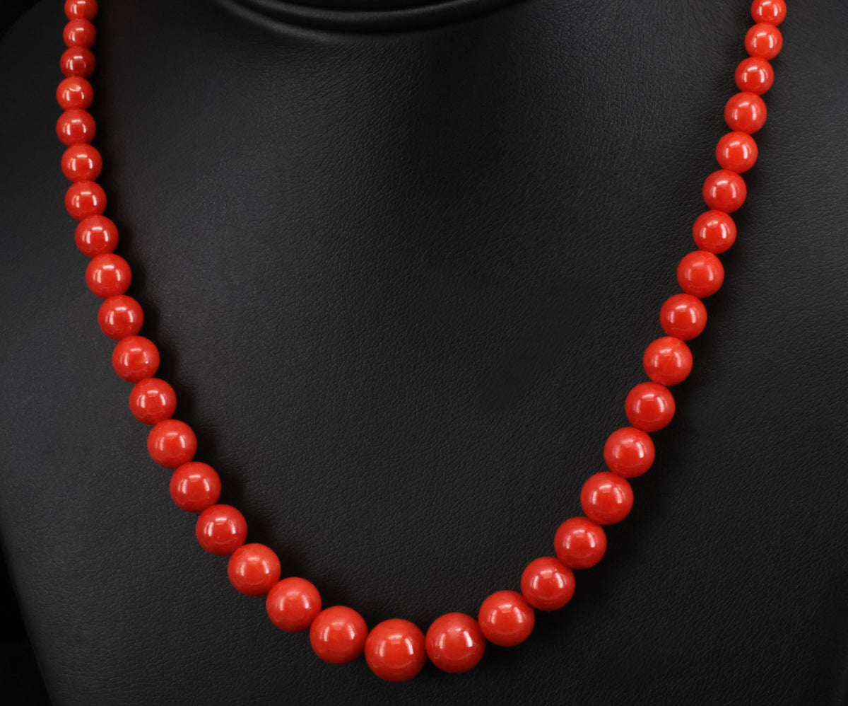 Fine 3.6-9.3mm Natural Untreated Ox Blood Coral 14K Yellow Gold 16.5" Necklace