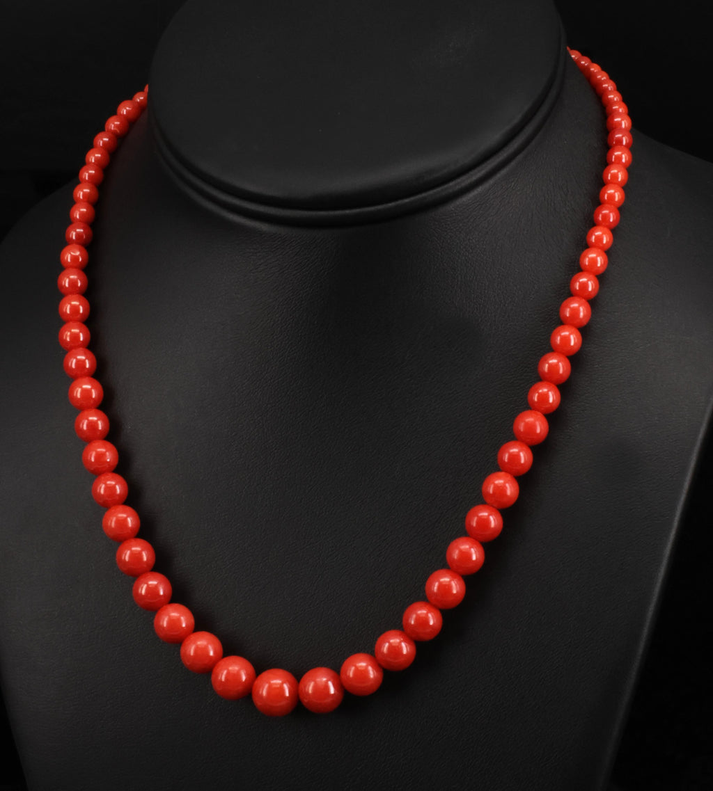 Fine 3.6-9.3mm Natural Untreated Ox Blood Coral 14K Yellow Gold 16.5" Necklace