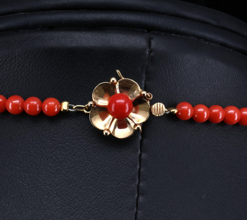 Fine 3.6-9.3mm Natural Untreated Ox Blood Coral 14K Yellow Gold 16.5" Necklace