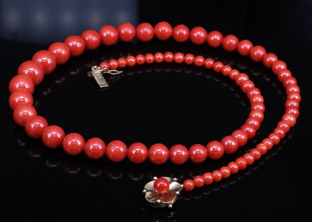 Fine 3.6-9.3mm Natural Untreated Ox Blood Coral 14K Yellow Gold 16.5" Necklace