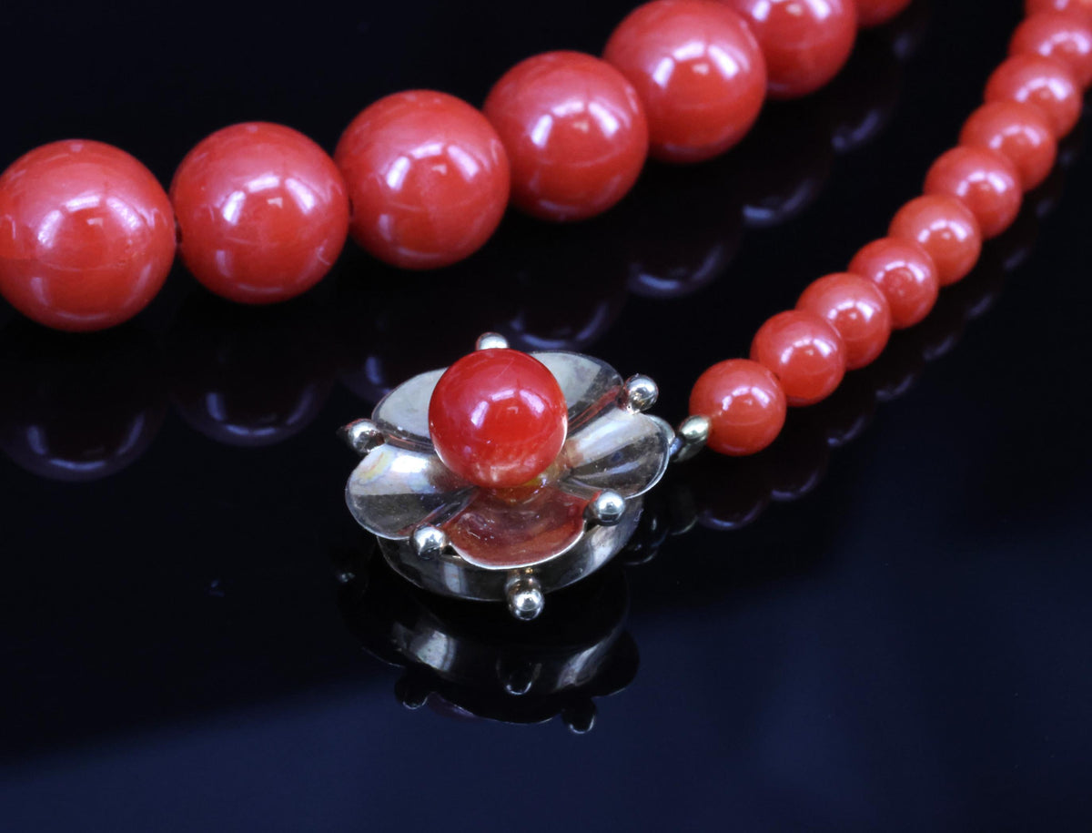 Fine 3.6-9.3mm Natural Untreated Ox Blood Coral 14K Yellow Gold 16.5" Necklace