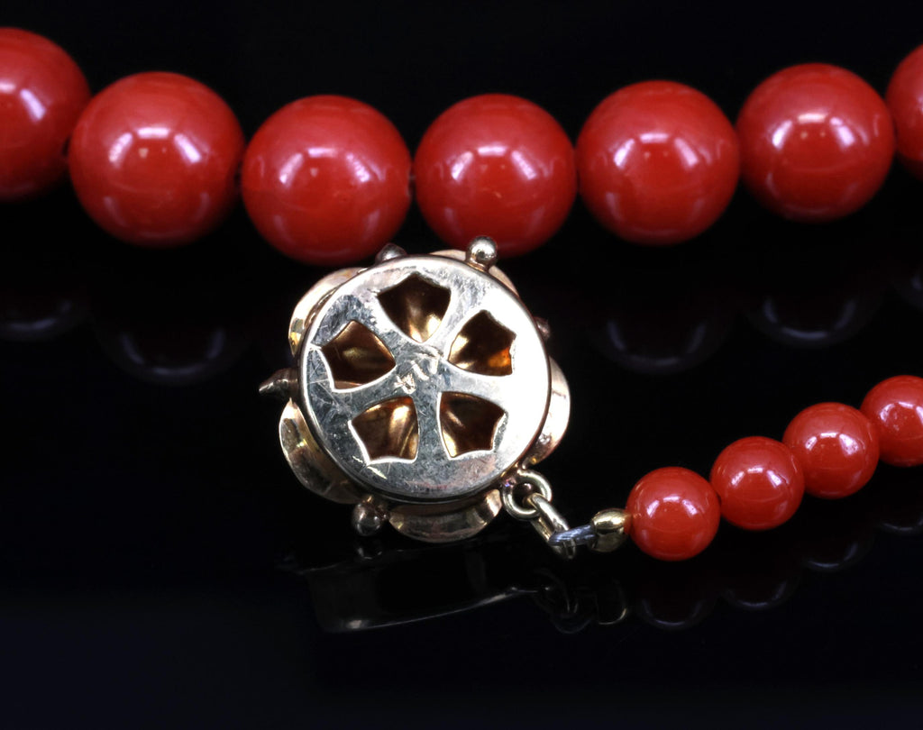 Fine 3.6-9.3mm Natural Untreated Ox Blood Coral 14K Yellow Gold 16.5" Necklace