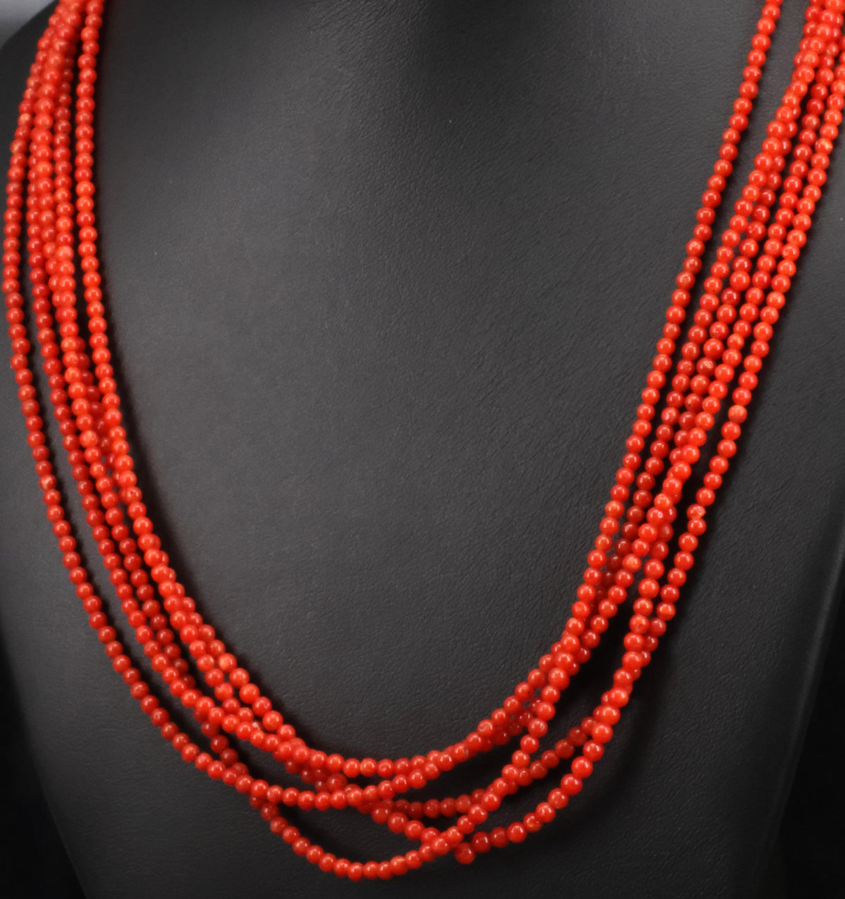 Natural Untreated Ox Blood Coral 2.5-2.9mm 5 layer 18K Yellow Gold 19" Necklace