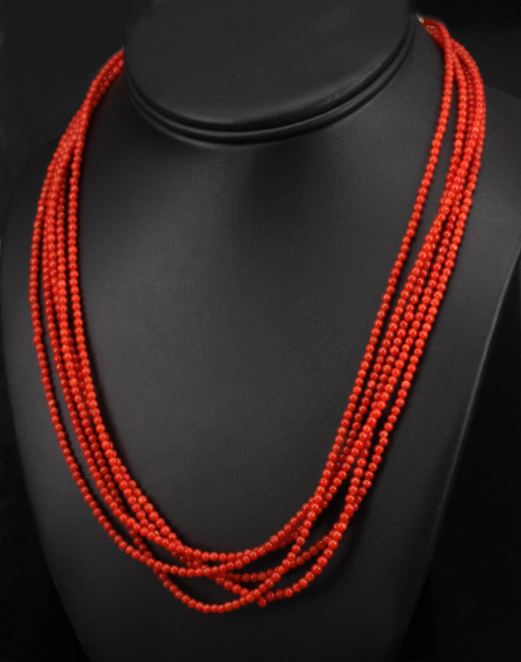 Natural Untreated Ox Blood Coral 2.5-2.9mm 5 layer 18K Yellow Gold 19" Necklace