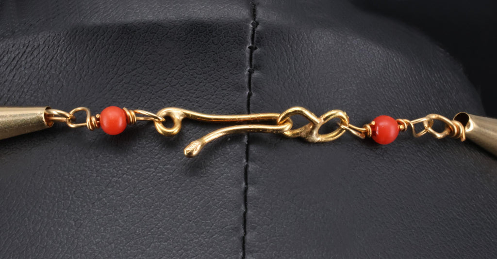 Natural Untreated Ox Blood Coral 2.5-2.9mm 5 layer 18K Yellow Gold 19" Necklace