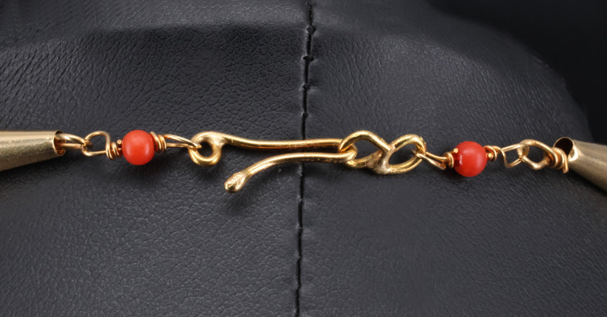 Natural Untreated Ox Blood Coral 2.5-2.9mm 5 layer 18K Yellow Gold 19" Necklace