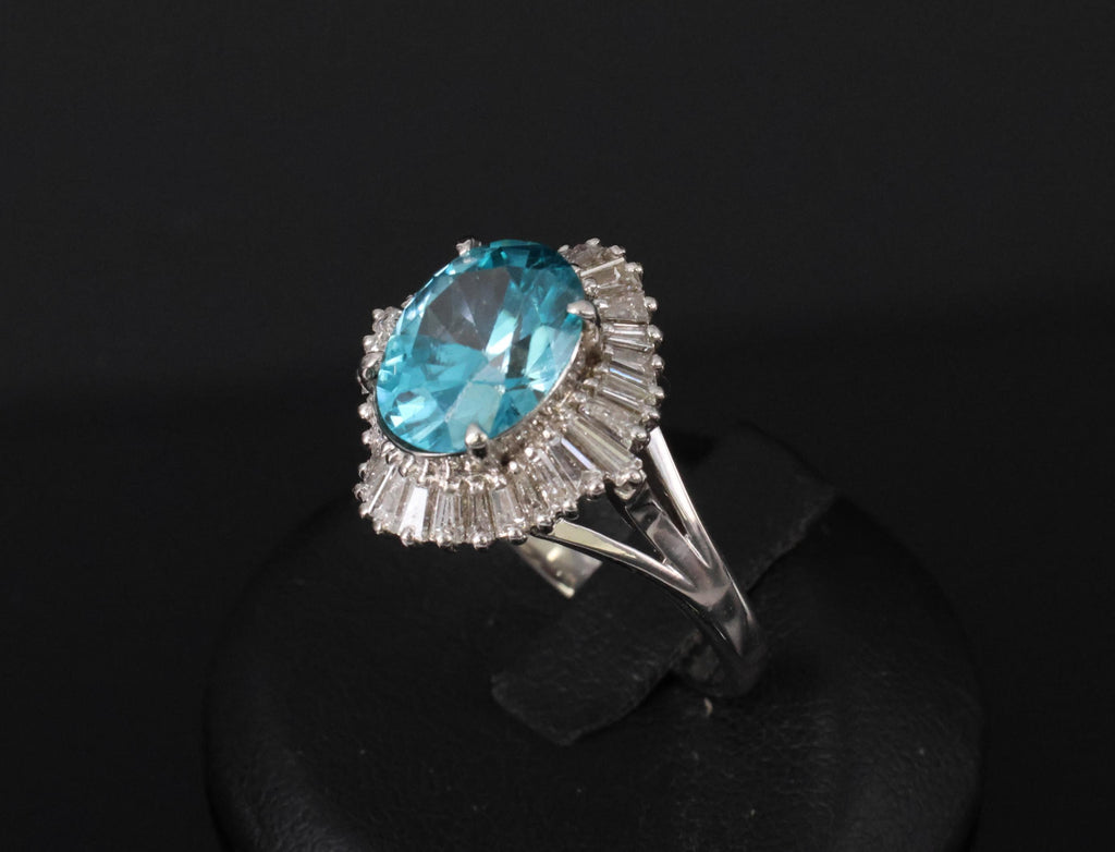 Fine 6.11ct Natural Neon Blue Zircon & 1.50ct Diamond Platinum Ring Size 9.25