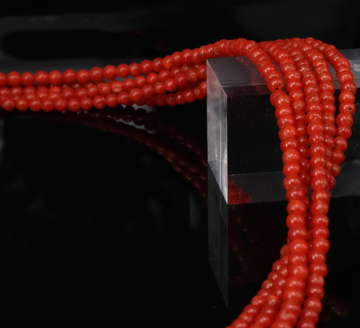 Natural Untreated Ox Blood Coral 2.5-2.9mm 5 layer 18K Yellow Gold 19" Necklace