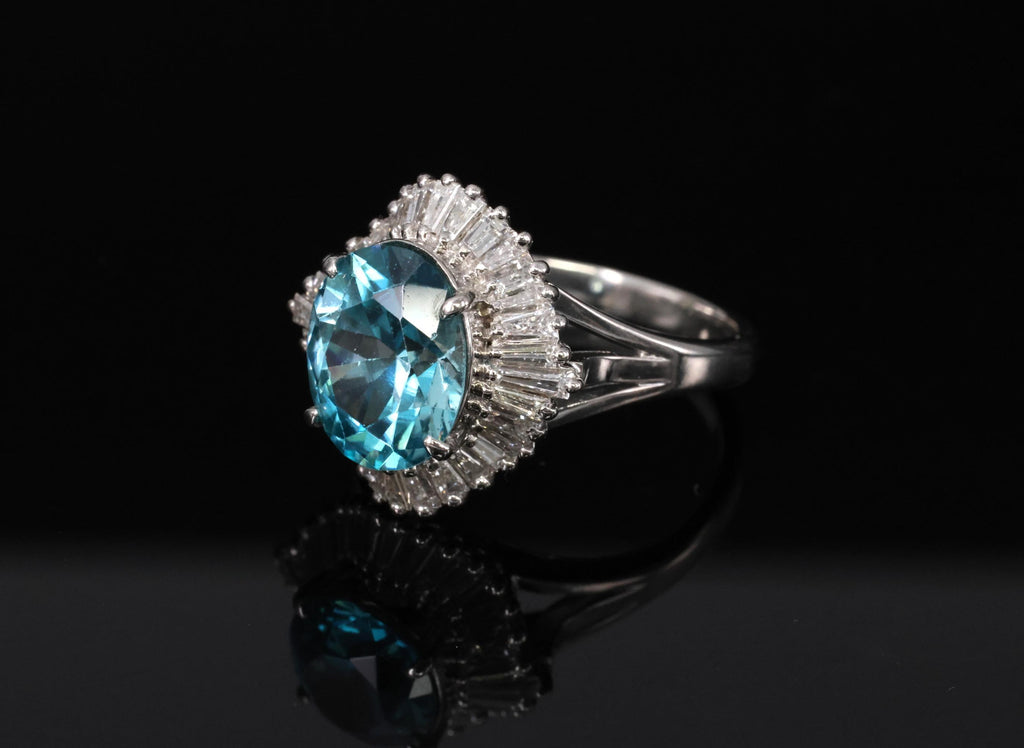 Fine 6.11ct Natural Neon Blue Zircon & 1.50ct Diamond Platinum Ring Size 9.25