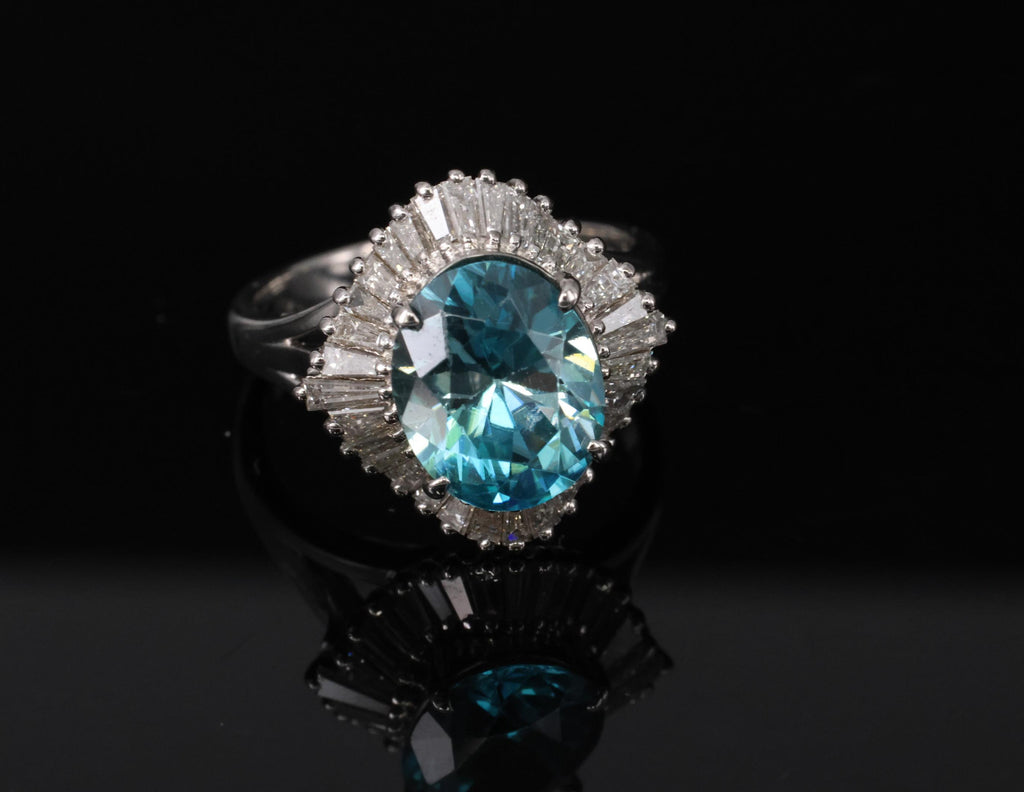 Fine 6.11ct Natural Neon Blue Zircon & 1.50ct Diamond Platinum Ring Size 9.25